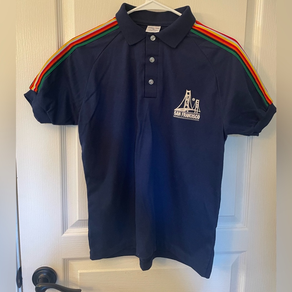 Blue and Red Polo Shirt with Sporty Stripes